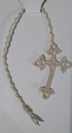 Lembrancinha Marcador Livro Renda Frivolite Bege 3.5x 20cm Crucifixo