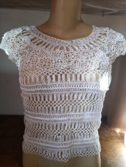 Blusa Em Renda Artesanal Frivolite Tamanho P Cor Branca