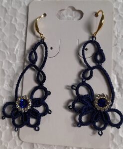 Brinco Frivolite Mod. CF4 Base Banhado À Ouro 18k Azul Com Pedra e Strass