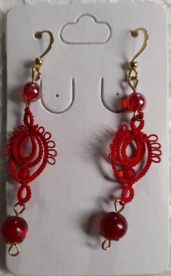 Brinco Frivolite Mod. CF37 Base Banhado À Ouro 18k Vermelho