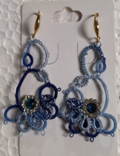 Brinco Frivolite Mod. CF43 Base Banhado À Ouro 18k Azul Mesclado