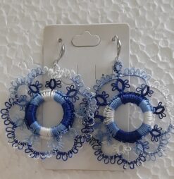 Brinco Frivolite Mod. CF74 Base Banhado À Ouro 18k Azul Mesclado Mandala