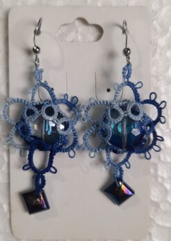 Brinco Frivolite Mod. CF81 Base Banhado À Ouro 18k Azul Mesclada