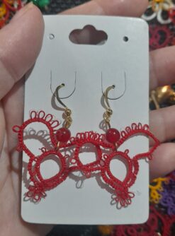 Brinco Frivolite Mod. CF117 Base Banhado À Ouro 18k Cor Vermelho
