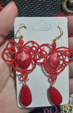 Brinco Frivolite Mod. CF127 Base Banhado À Ouro 18k Vermelho