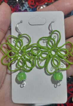 Brinco Frivolite Mod. CF132 Base Banhado À Ouro 18k Verde Abacate